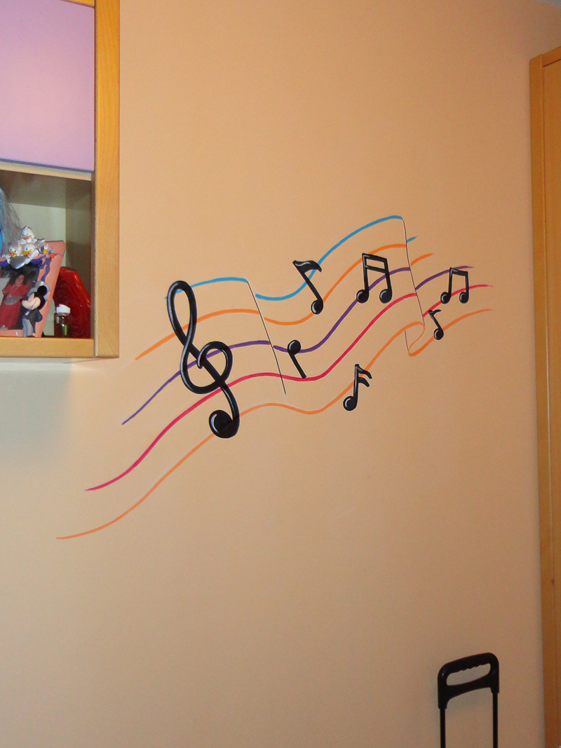mural infantil guitarra y notas musicales